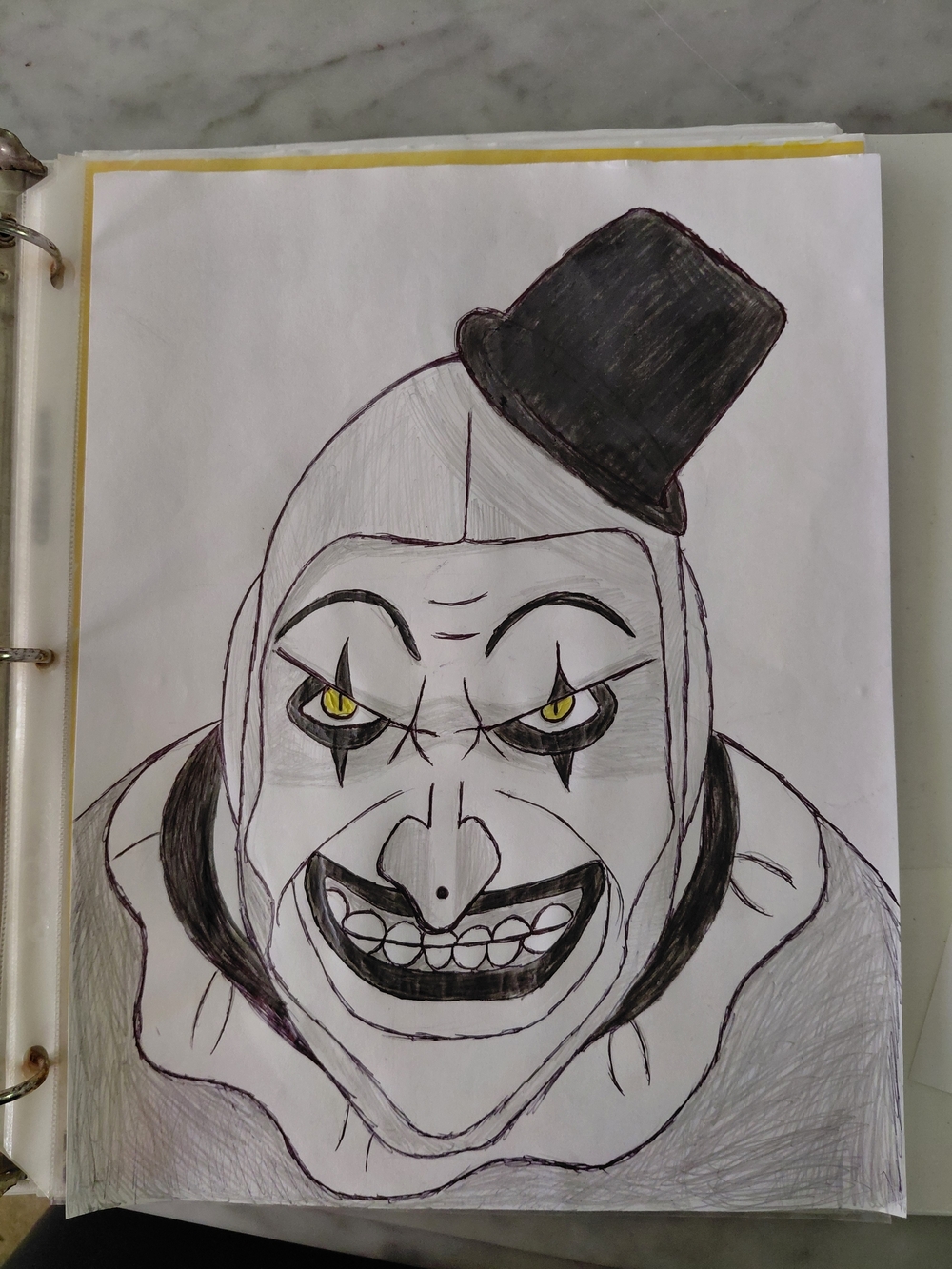 Handmade Terrifier Art the Clown Drawing – Original Horror Artwork with Protecti